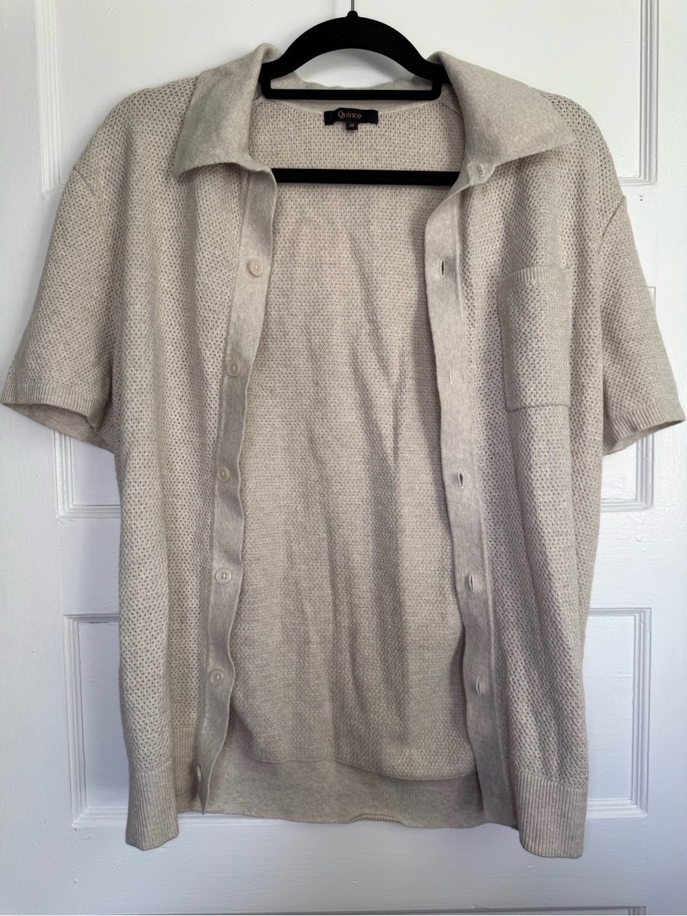 Quince 100% Organic Cotton Mesh Stitch Button-Up Sweater Polo Beige Old Money M - Picture 9 of 14
